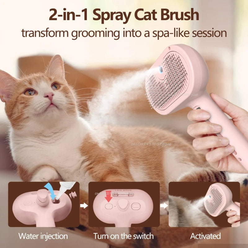 Dog Spray Hair Comb Pet Steam Massage Brush Safe round Head Soft Teeth Spray Hair Removal Comb for Dog Cat Cleaning Brush